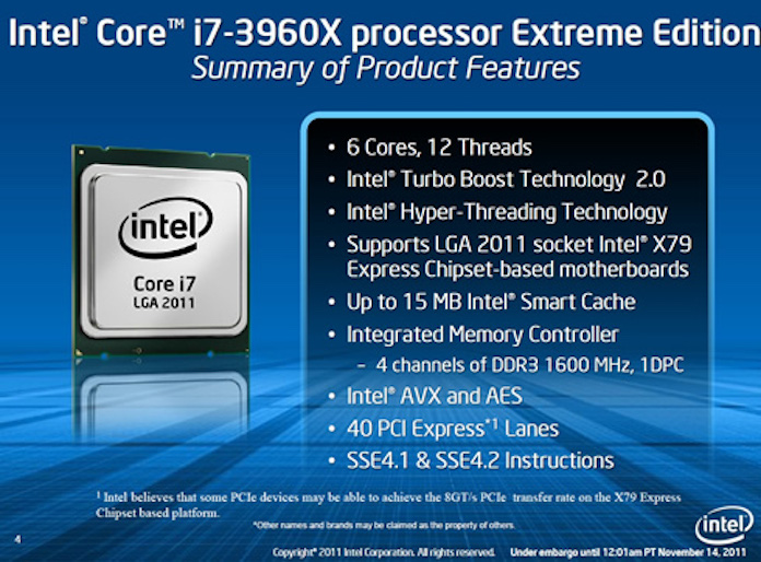 Intel, due nuovi processori fascia alta: Core i7-3960X e Core i7-3930K.