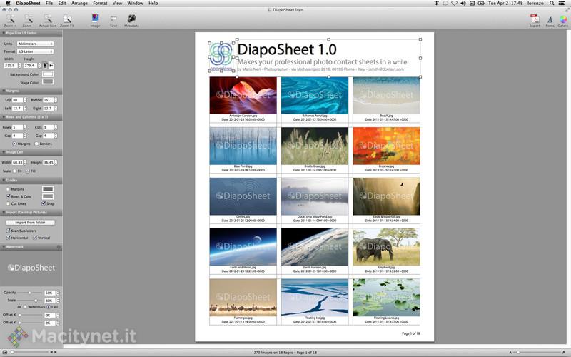 DiapoSheet: crea in automatico cataloghi di foto impaginate su Mac