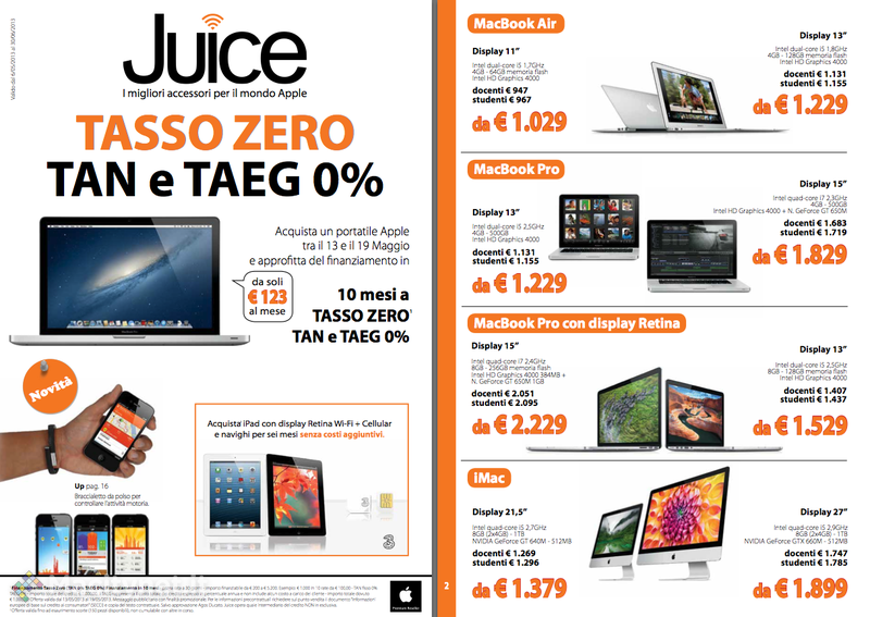 Juice: Tasso Zero per portatili e iPad, permuta del vecchio Mac, ripartono i corsi gratuiti Juice: Tasso Zero per portatili e iPad, permuta del vecchio Mac, ripartono i corsi gratuiti