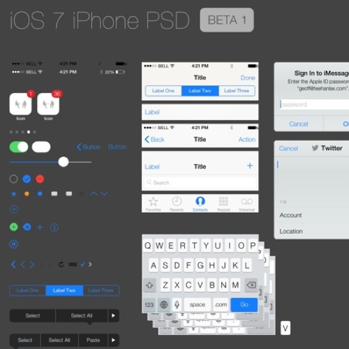iOS 7: tutti i pulsanti e gli elementi grafici disponibili in un file PSD