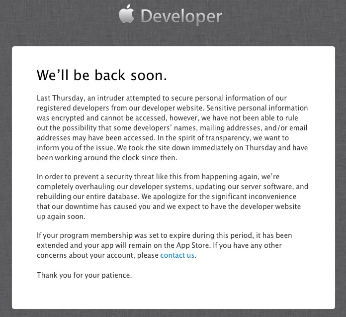 Attacco al sito degli sviluppatori Apple, Cupertino corre ai ripari
