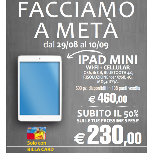 Nei supermercati Billa iPad mini a metà prezzo con la promozione Facciamo a metà