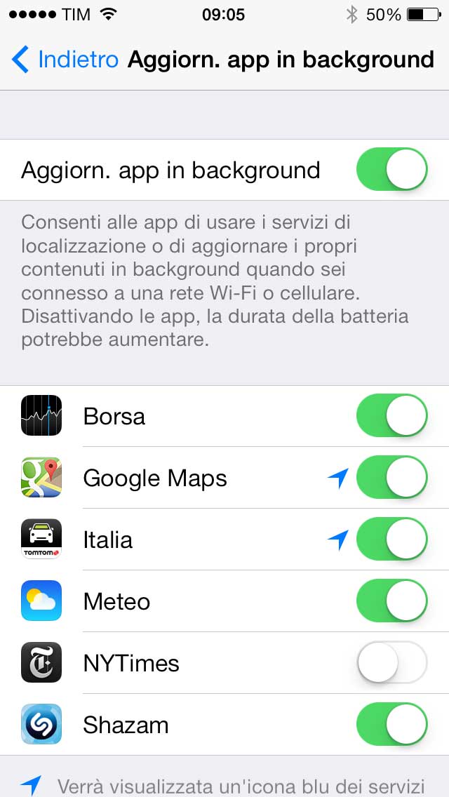 aggiornamento in background di iOS 7