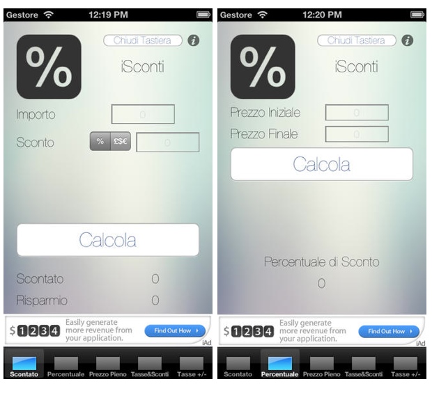 iSconti: calcola al volo sconti, percentuali e imposte, gratis per iPhone iSconti