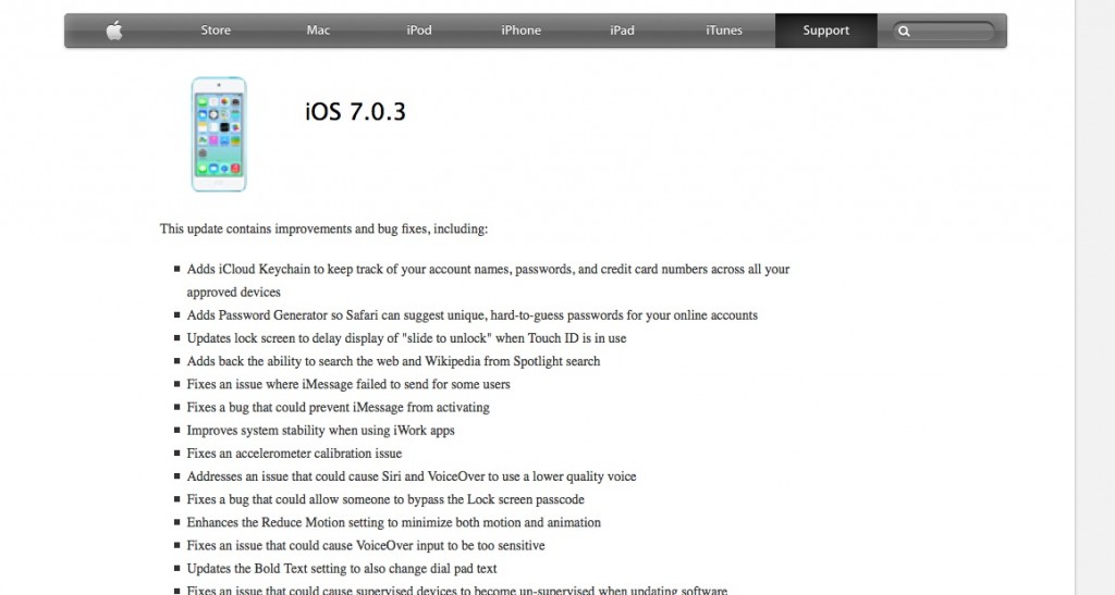 iOS 7.0.3 bug fix