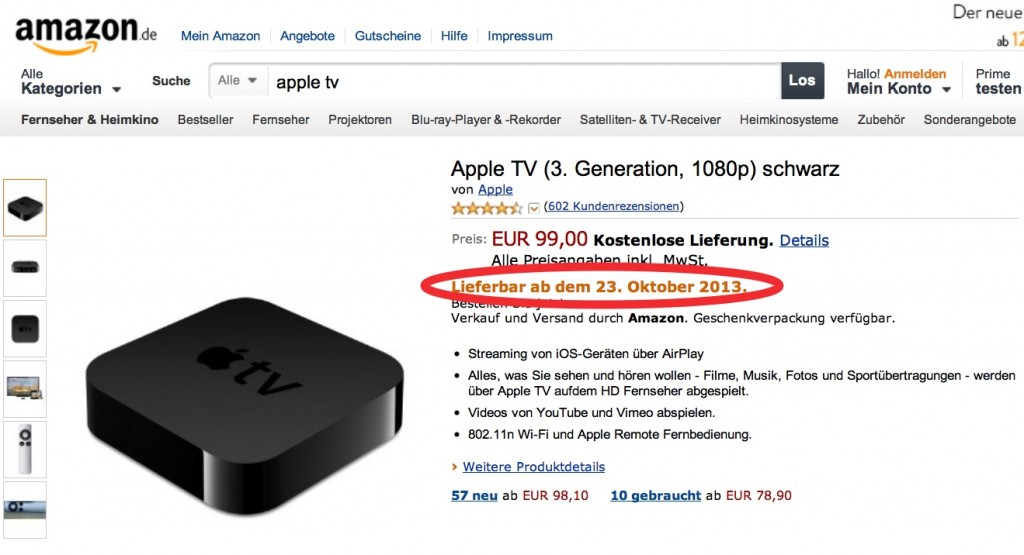 22 ottobre apple tv AmazonDE