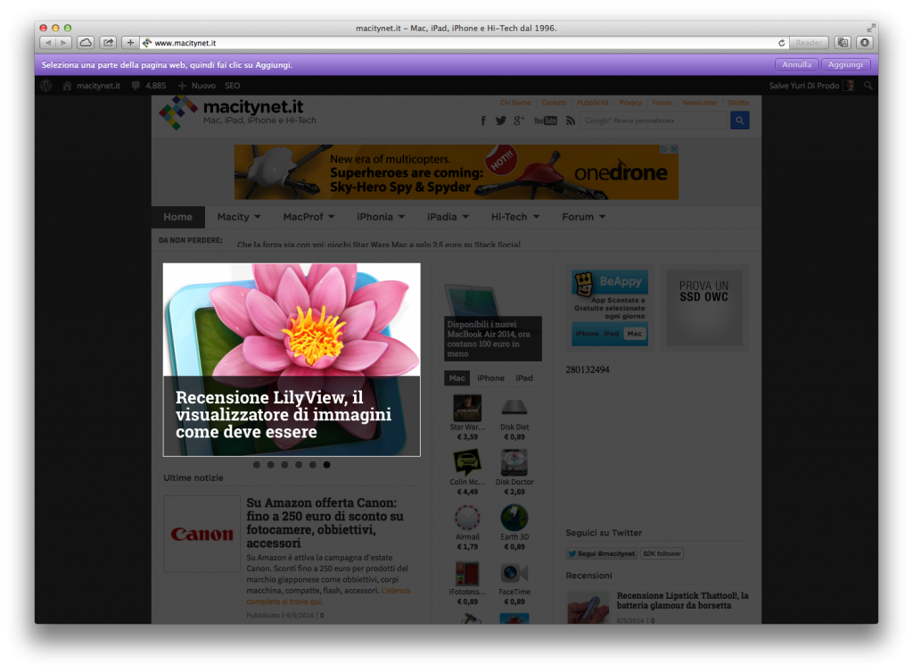 trasformare una pagina web in widget su Mac