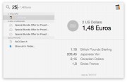 Conversioni. È possibile usare SpotLight per convertire le valute: basta indicare ad esempio il prezzo in $ per ottenere al volo la conversione in euro aggiornata in tempo reale. Da dollari ed euro, piedi e metri, libbre e chili, ettari e acri: Spotlight conosce valuta e unità di misura e sa convertirle al volo.