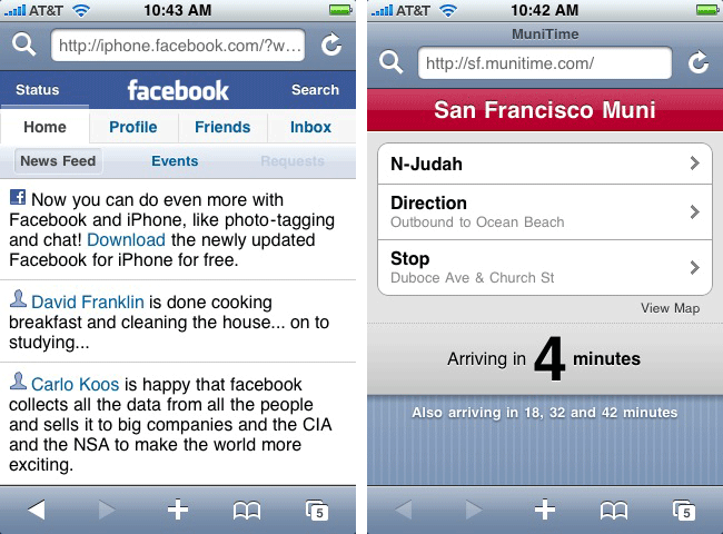 Due esempi di web app disponibili inizialmente per iPhone