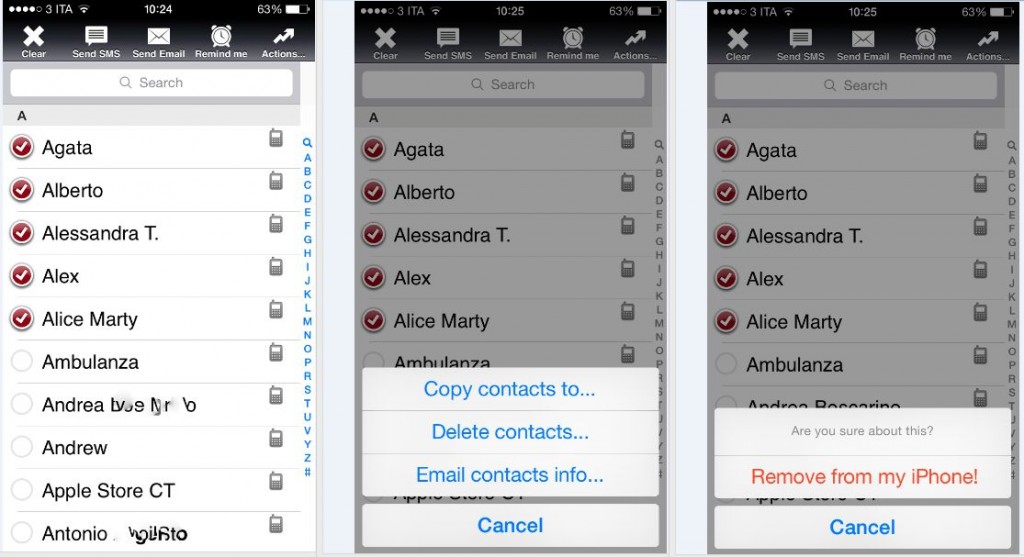 cancellare contatti multipli iPhone