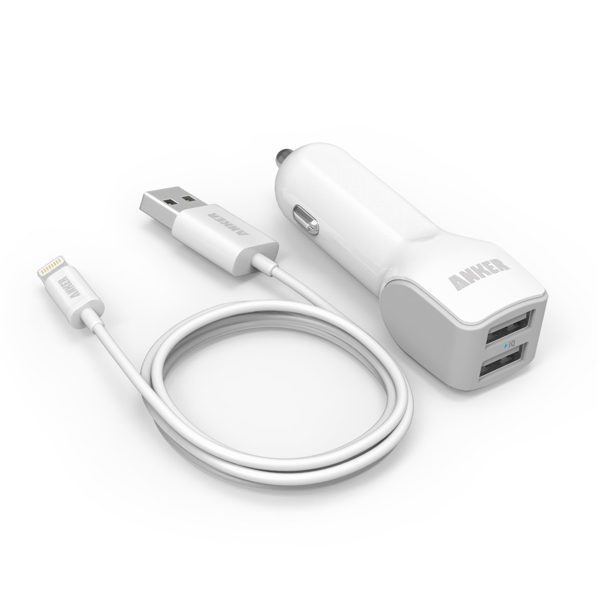 Caricatore da auto con 2 USB e cavo Lightning incluso: 20 euro Caricatore da auto con 2 USB