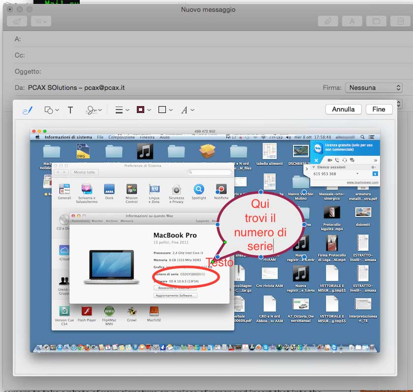 La funzione Markup permette di annotare un allegato appena ricevuto e rispedirlo al volo, senza uscire da Mail. Si possono inserire rettangoli, ovali, linee e frecce per modificare un’immagine. È anche possibile disegnare col dito sul trackpad Multi‑Touch.