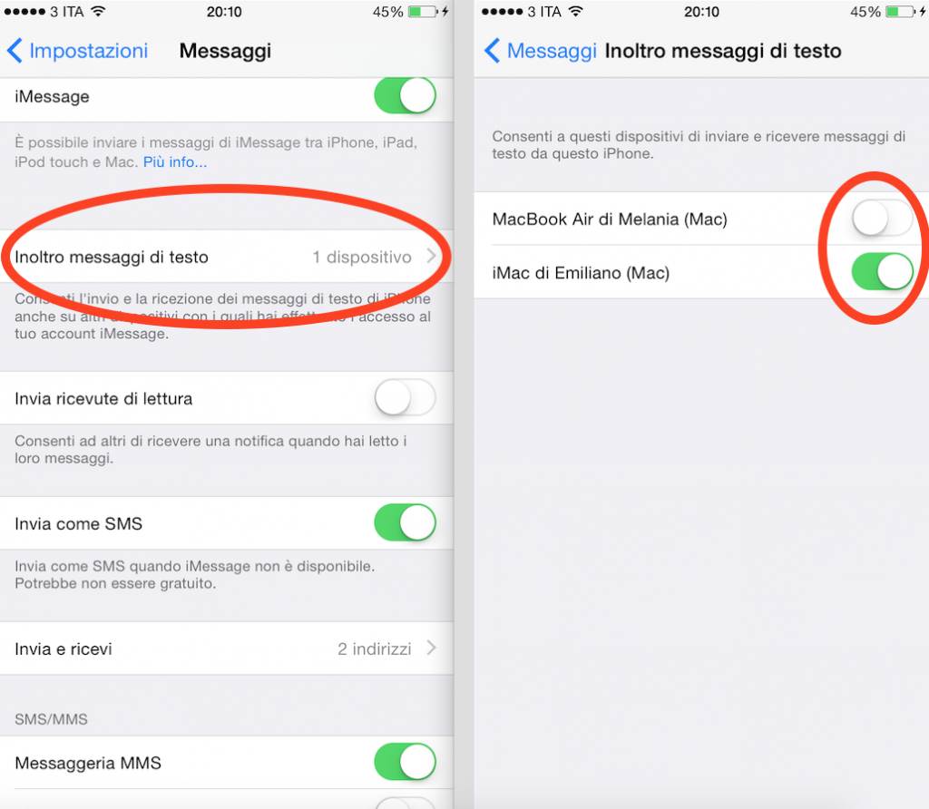 inviare sms da Mac tramite iPhone