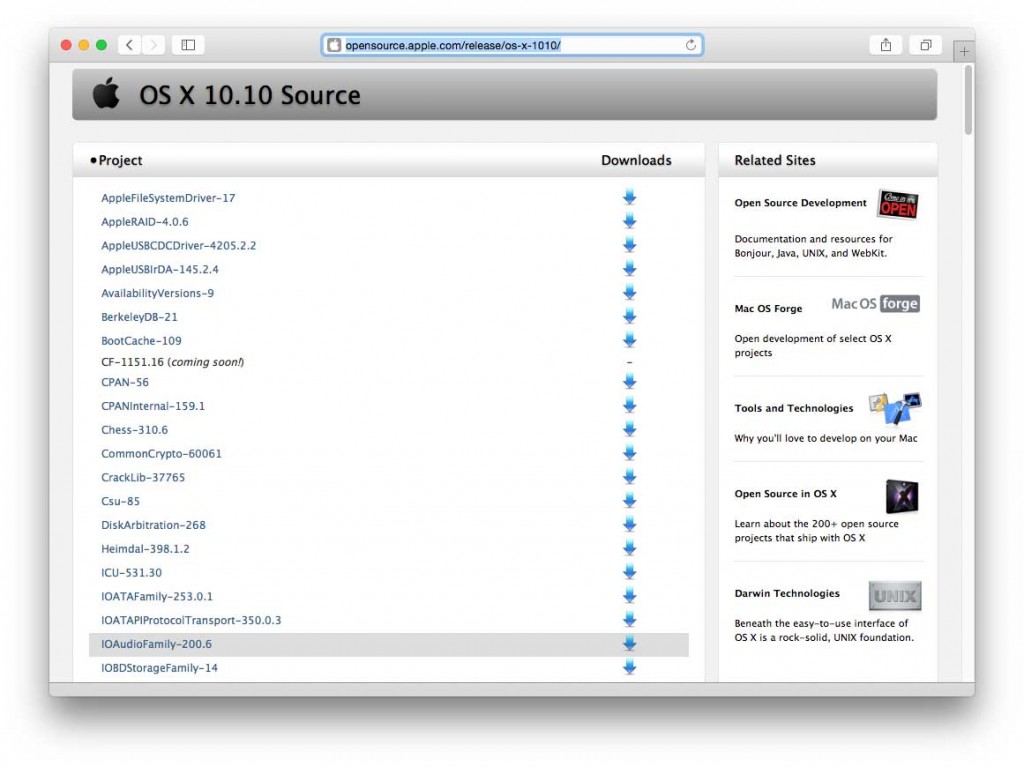 componenti open source di OS X 10.10