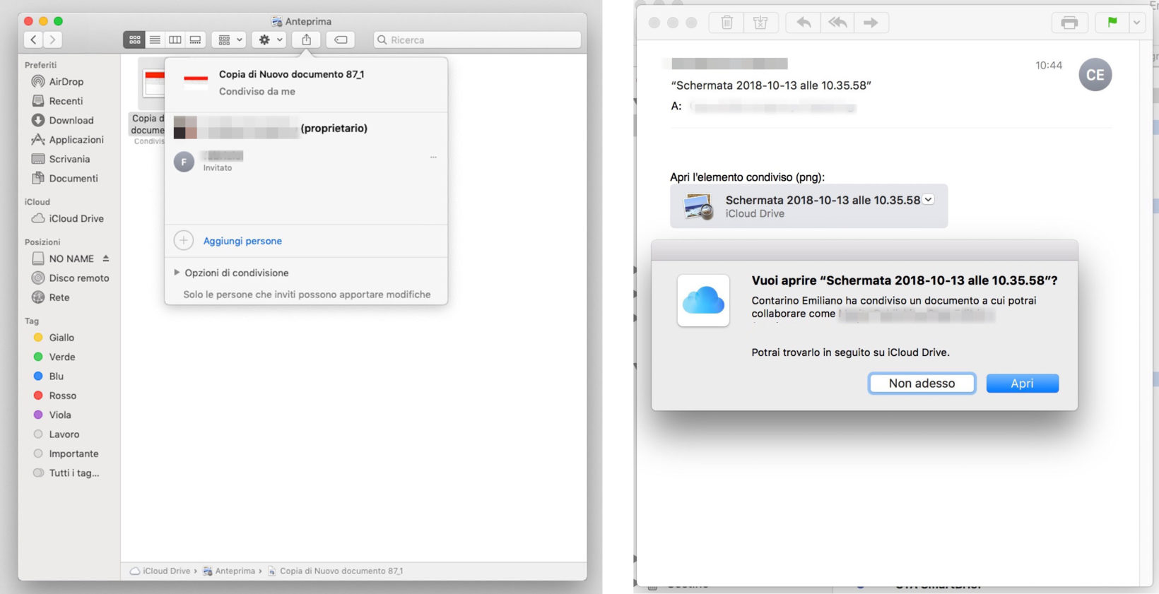 Com funziona la condivisione di file da iCloud Drive da Mac