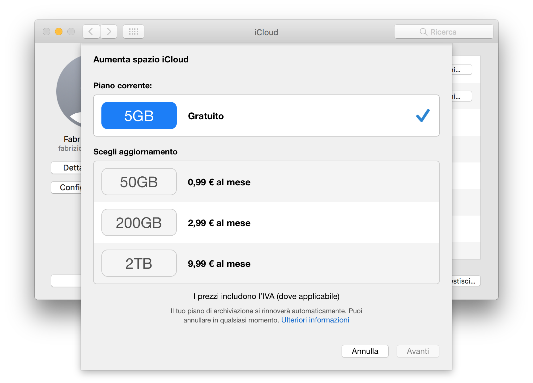 i piani a pagamento di iCloud