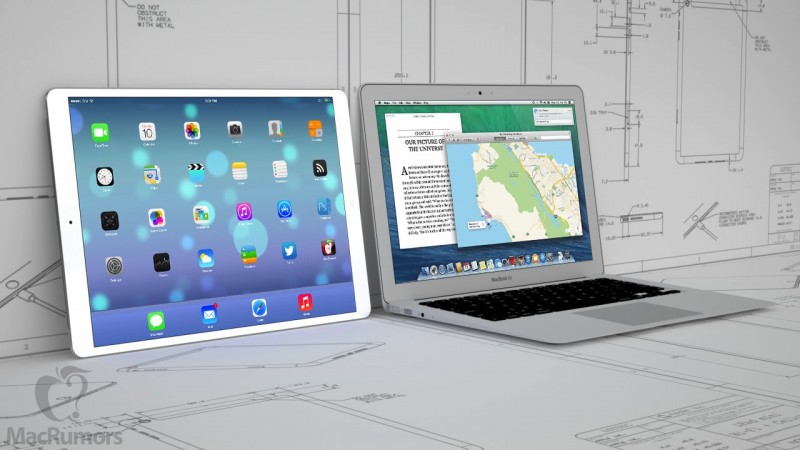 Un immaginario iPad Pro da 12.9" vicino a MacBook Air da 13"