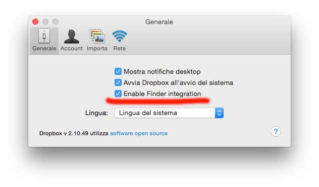 Dropbox per OS X EnableFind