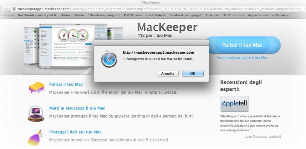 Una delle tante pubblicità che invita a scarica Mackeeper