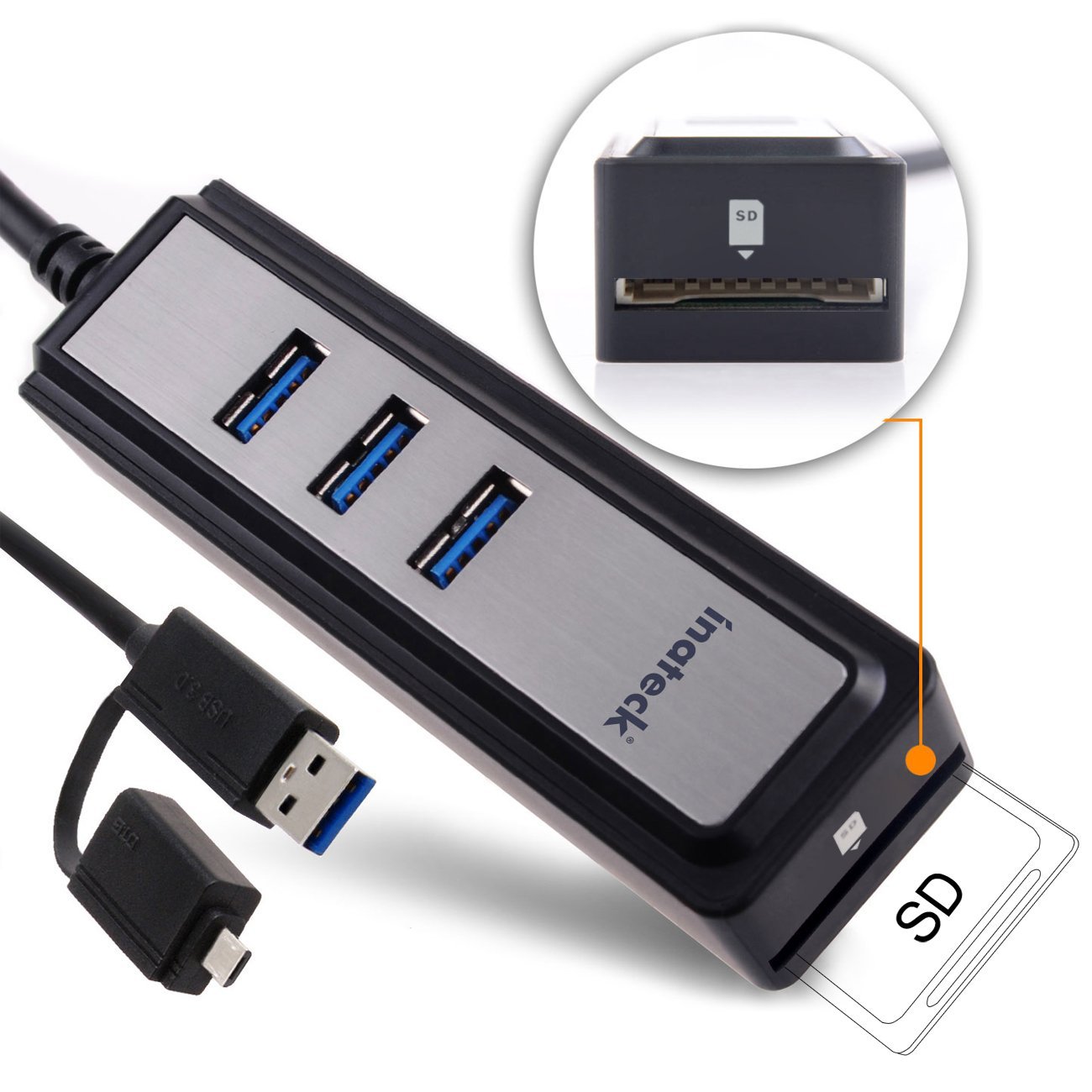 hub a 3 porte con slot SD