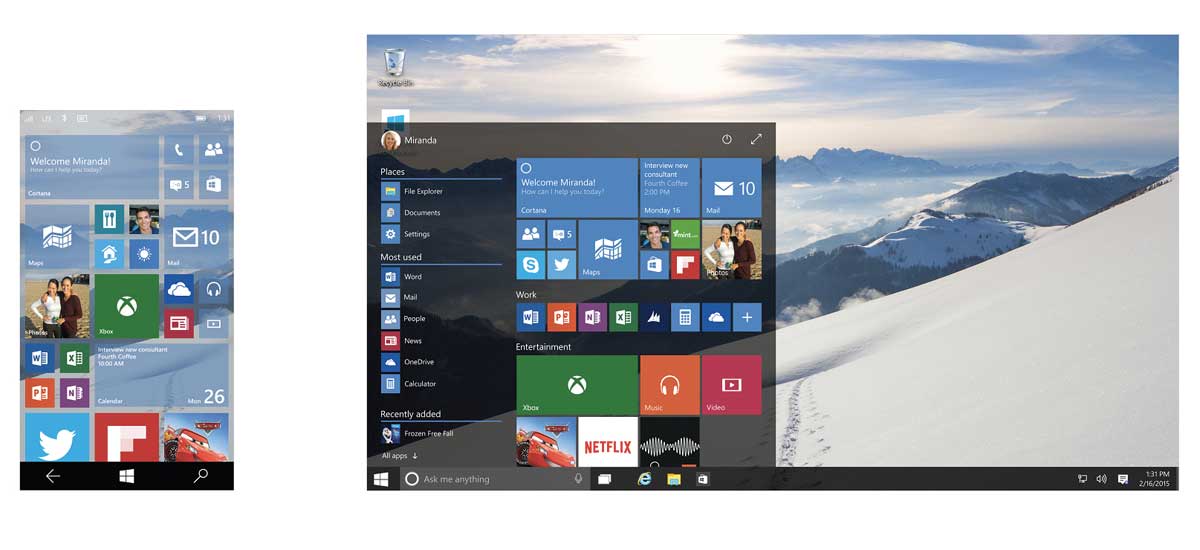Lo start screen di Windows 10