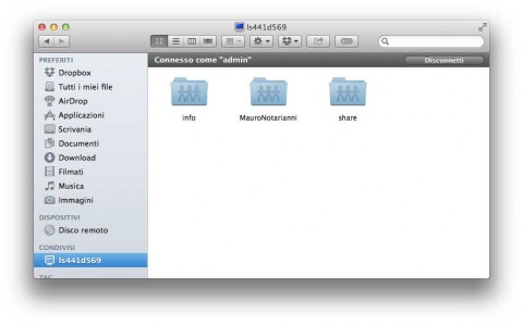 Cartelle dell'unità viste dal Finder di OS X