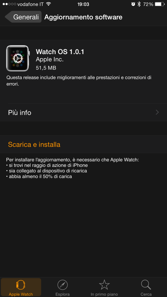come aggiornare Apple watch