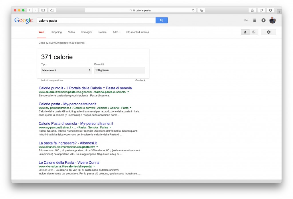 google ricerche tabella calorie alimenti