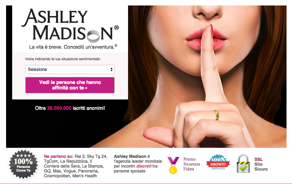 home page del sito ashley madison