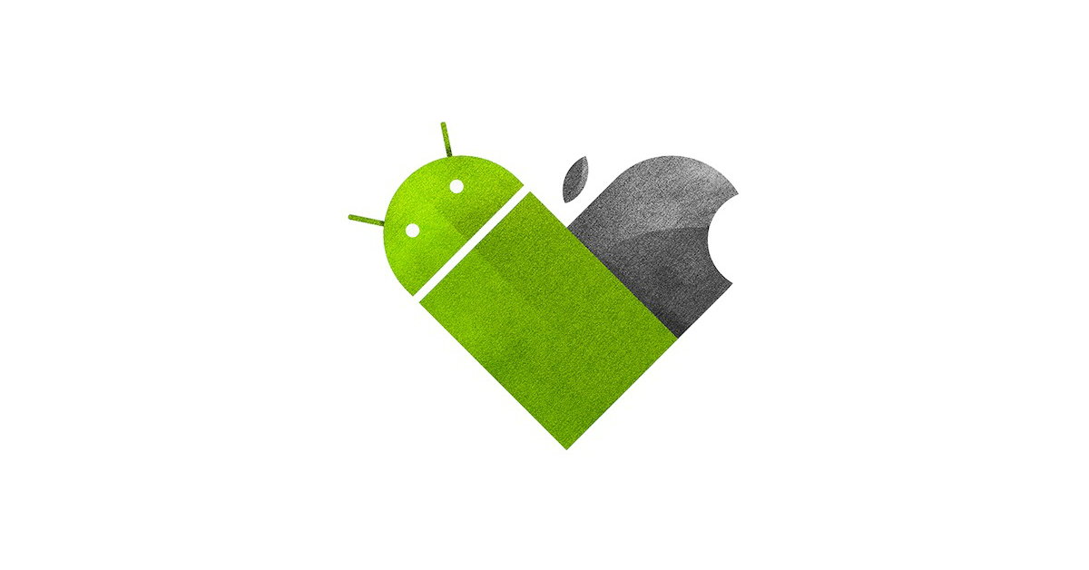 Android e iOS insieme a forma di cuore