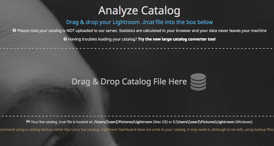 caricamento catalogo lightroom su lighroom dashboard