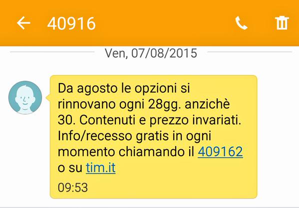 massaggio TIM con cambio di addebito ogni 28 giorni