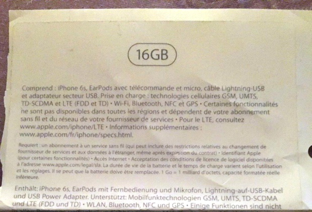 scatola iPhone 6s OK 16 GB 620