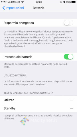 Consumo batteria su iOS 9