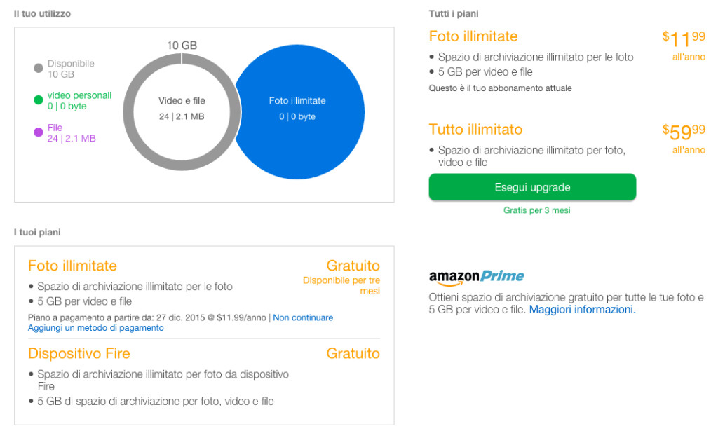 amazon cloud drive opzioni di archiviazione