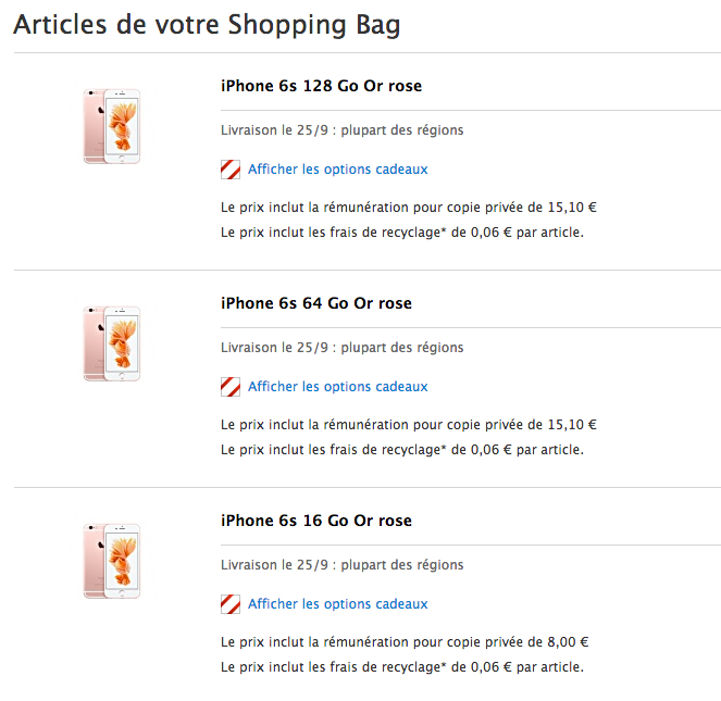 date di consegna preordine apple iphone 6s francia