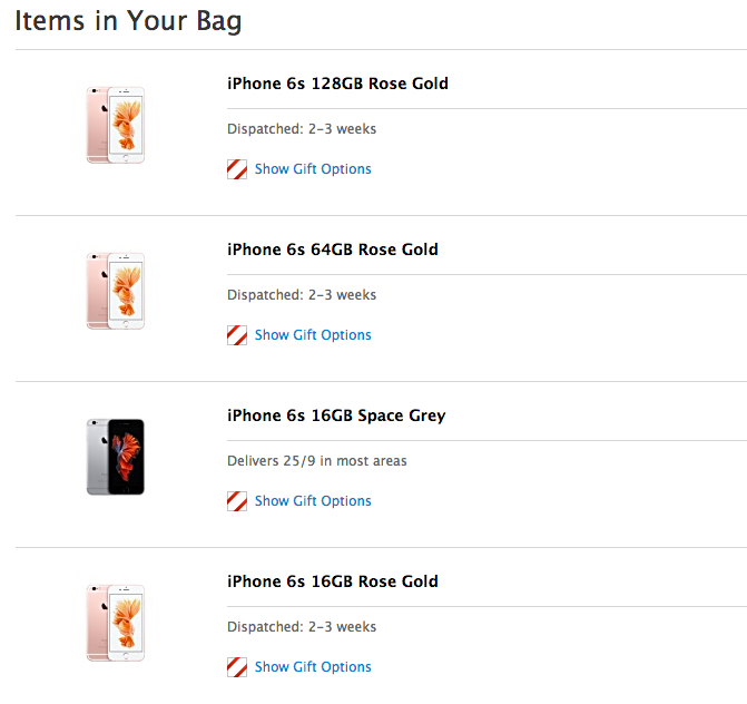 date di consegna preordine apple iphone 6s rosa e grigio siderale in uk