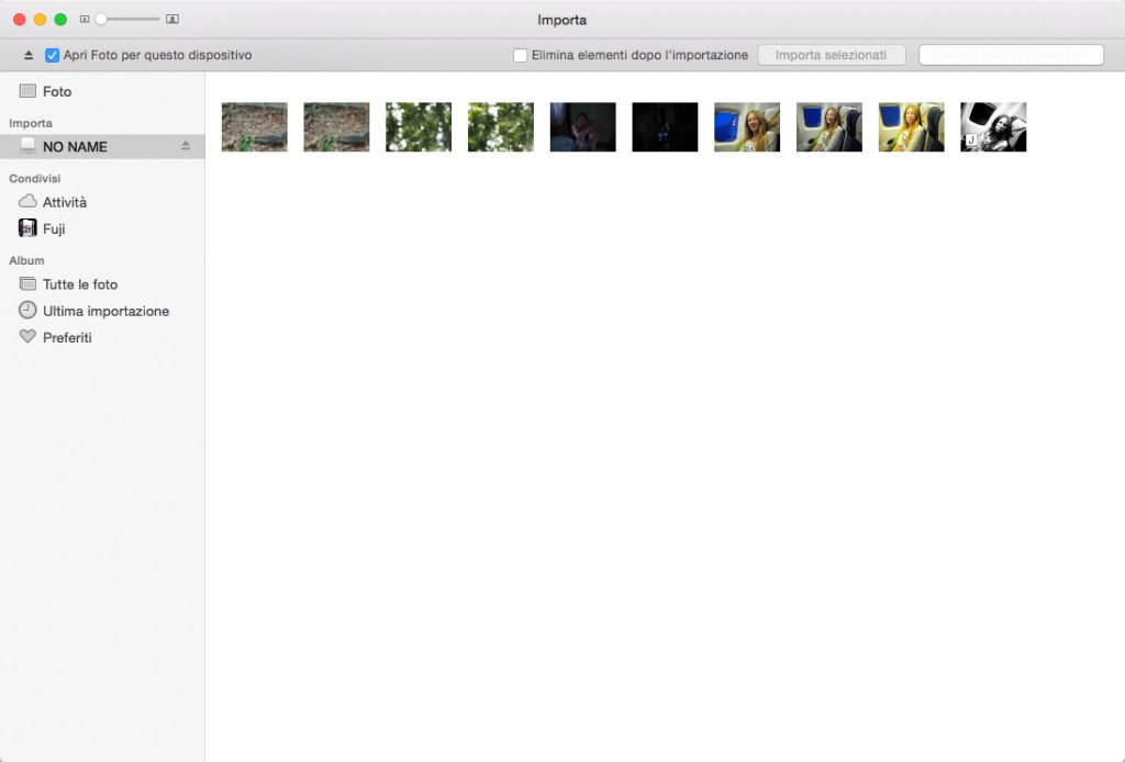 schermata di importazione delle foto in Foto per Mac