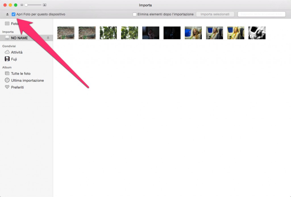 schermata di importazione delle foto in Foto per Mac con box 