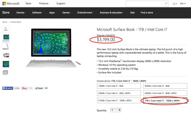 Microsoft Surface Book 620 prezzo 3200