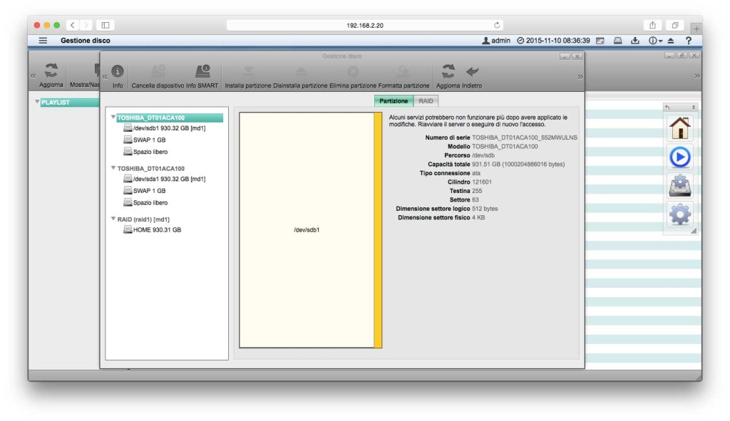 Dalla sezione "Gestione disco" è possibile inizializzare e partizionare le unità