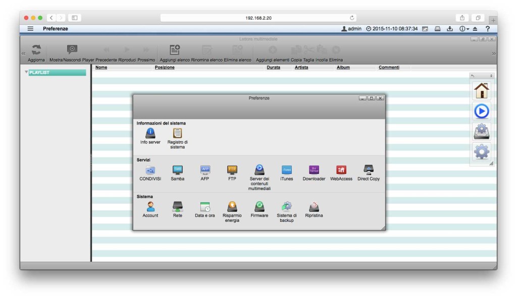 Le preferenze di sistema nel web server integrato