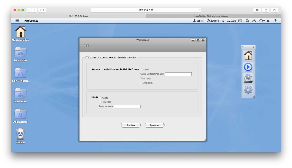 Le opzioni per l'accesso via internet