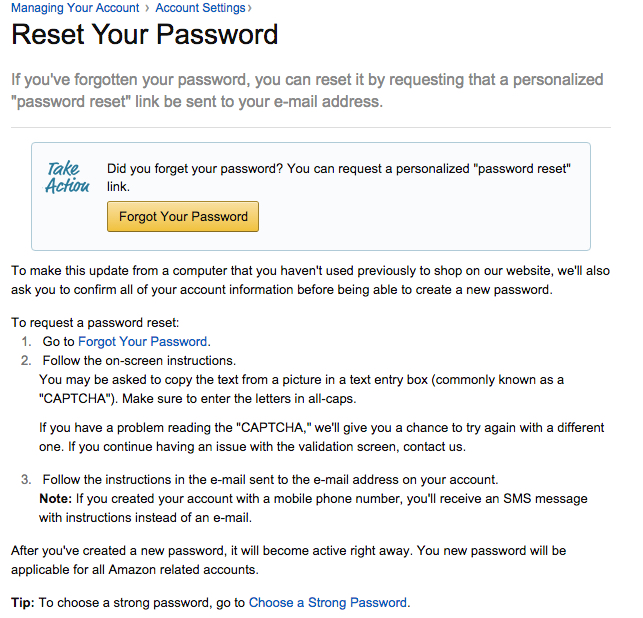 amazon ripristino password