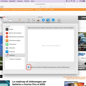 Come disattivare le notifiche push di Safari su Mac