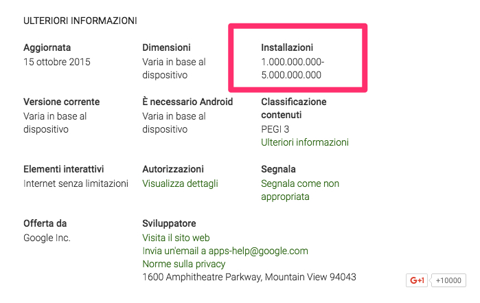 chrome mobile installazioni novebre 2015
