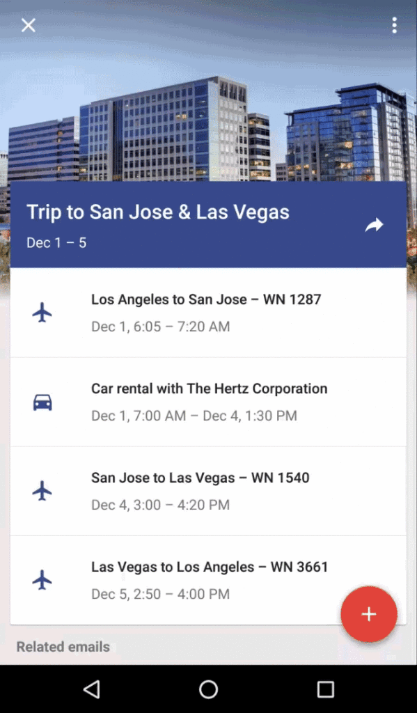Viaggi in Google Inbox