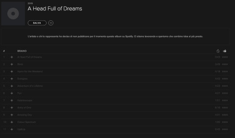 coldplay a head full of dreams su spotify