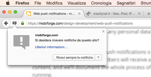 Notifica web push in Firefox