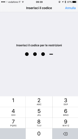 Password restrizioni iOS